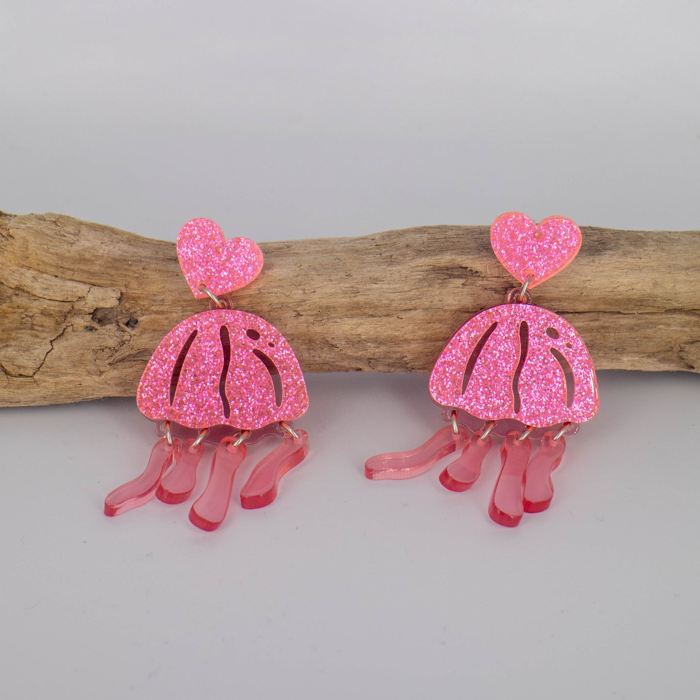 Aros Medusa Rosados – Tentáculos Glitter y Corazón