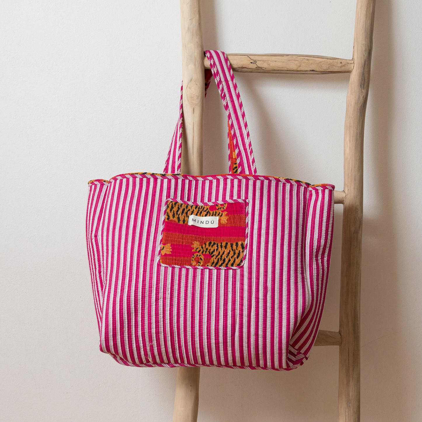 TOTE TIGRE FUCSIA NARANJA VELVET