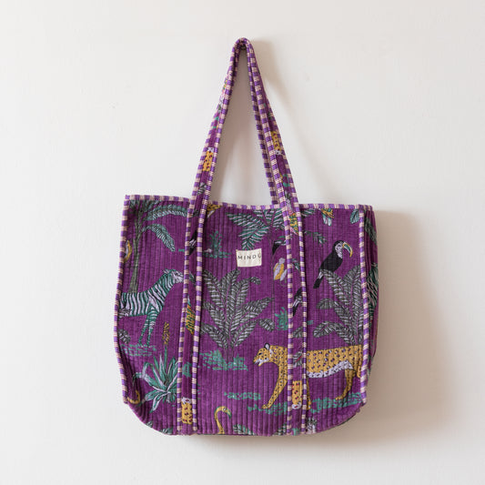 Tote Morado Selva Velvet — Reversible, Hecho a Mano en India con Algodón Orgánico