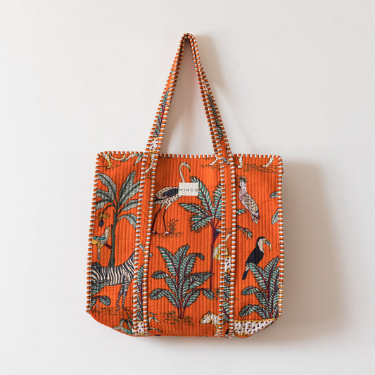Tote Selva Naranjo con Cierre – Bolso Grande de Algodón Orgánico Hecho a Mano