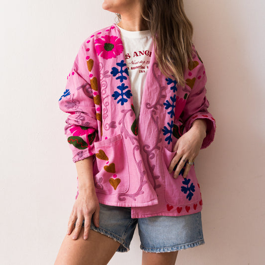 CHAQUETA TANGI  BORDADA ROSA