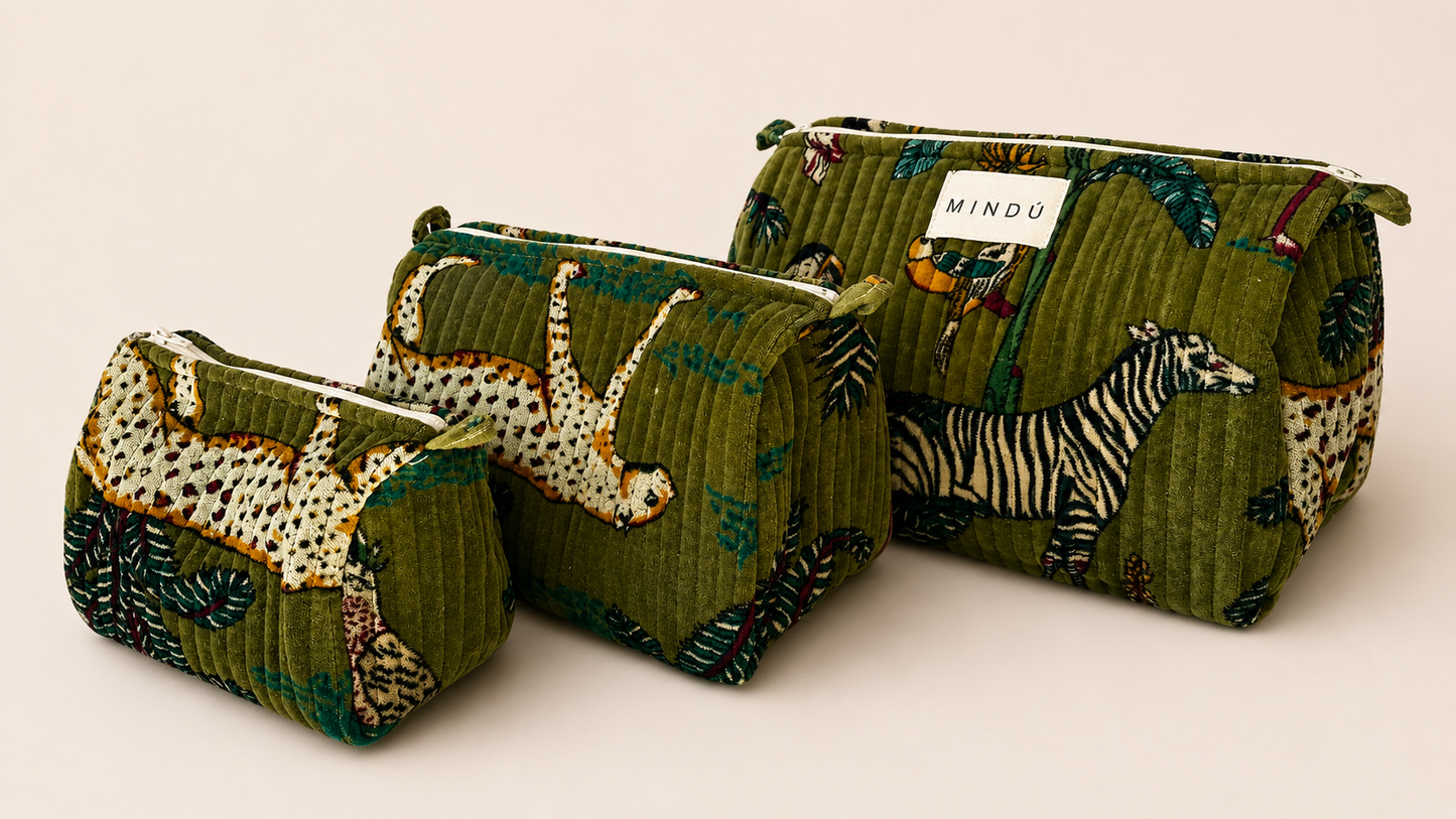 Neceser Selva Verde Olivo Velvet | Algodón Orgánico Mindú