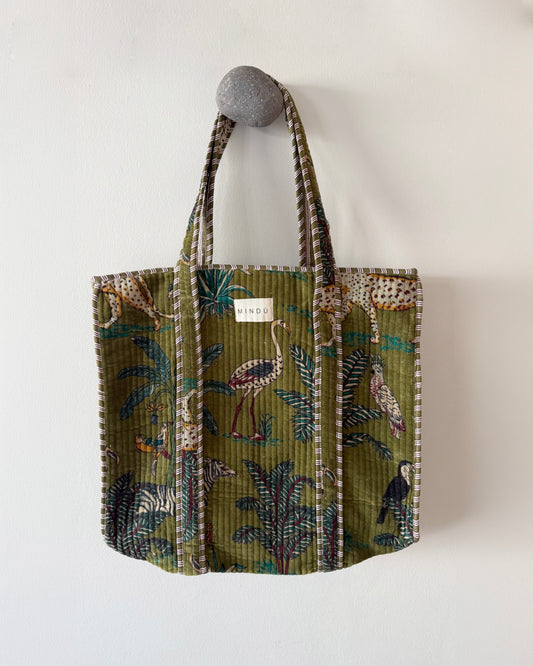Tote Selva Verde Velvet con Cierre | Mindú