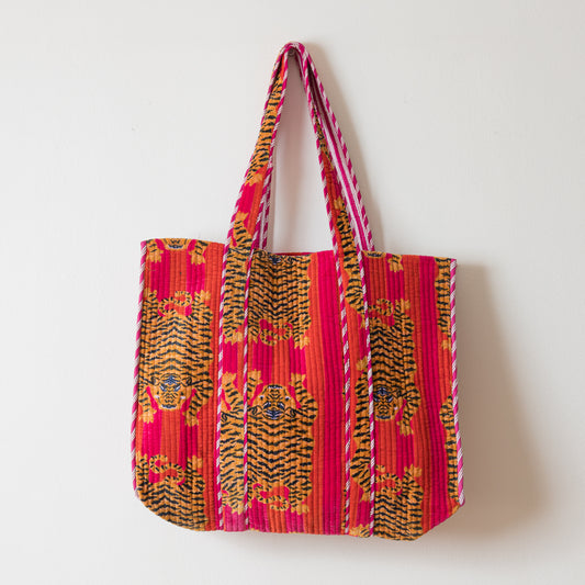 TOTE TIGRE FUCSIA NARANJA VELVET